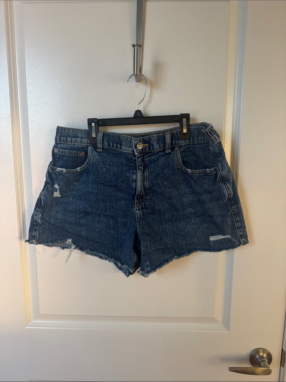 aerie Dark Blue Distressed Denim Shorts